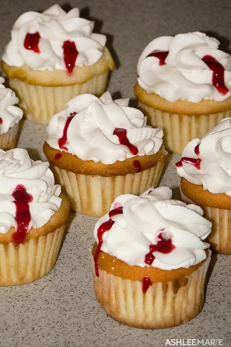 bloody vampire bite cupcakes