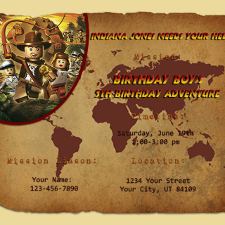 Lego Indiana Jones Birthday Invitation
