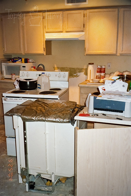 preparing kitchen for tiling floor