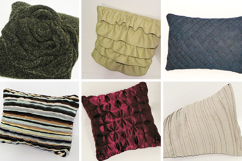 thrift store refasion pillows rosette ruffles pintuck sewing