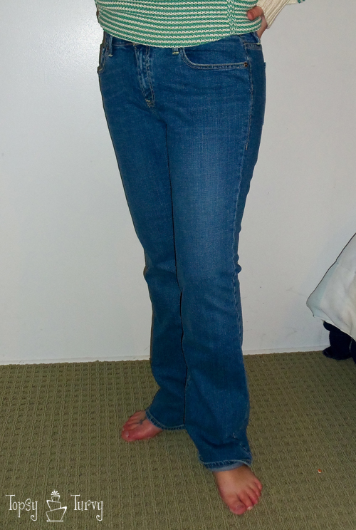 bootcut to skinny jean makeover upcycled before
