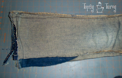 bootcut to skinny jean makeover upcycled trimming second side