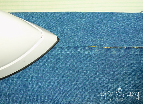 bootcut to skinny jean makeover upcycled ironing inside