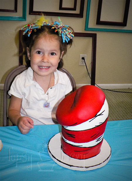 seuss brithday party birthday cake cat in the hat fondant carved topsy turvy