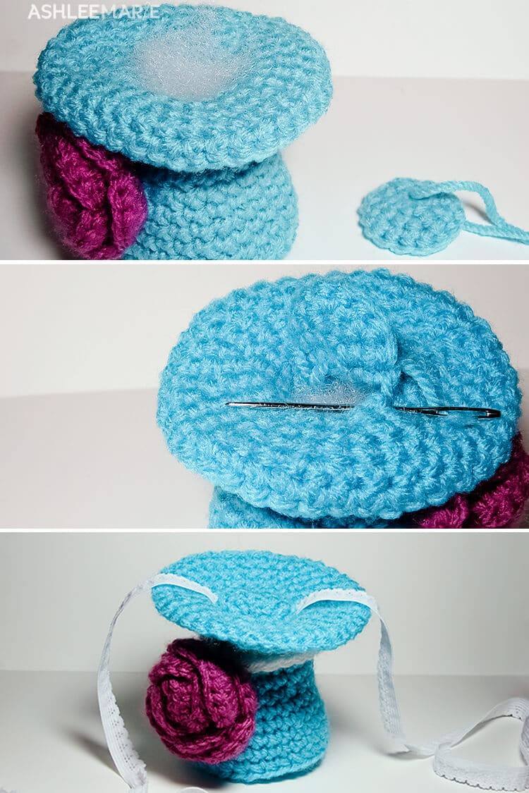 Sewing crochet top hat closed