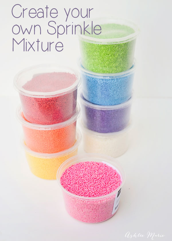 buying your sprinkles by the color so you can make your own rainbow sprinkles mixture