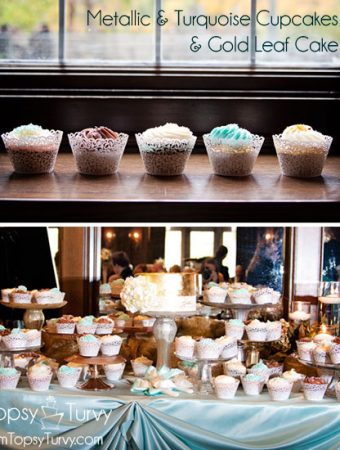 Metallic & Turquoise wedding cake & cupcakes