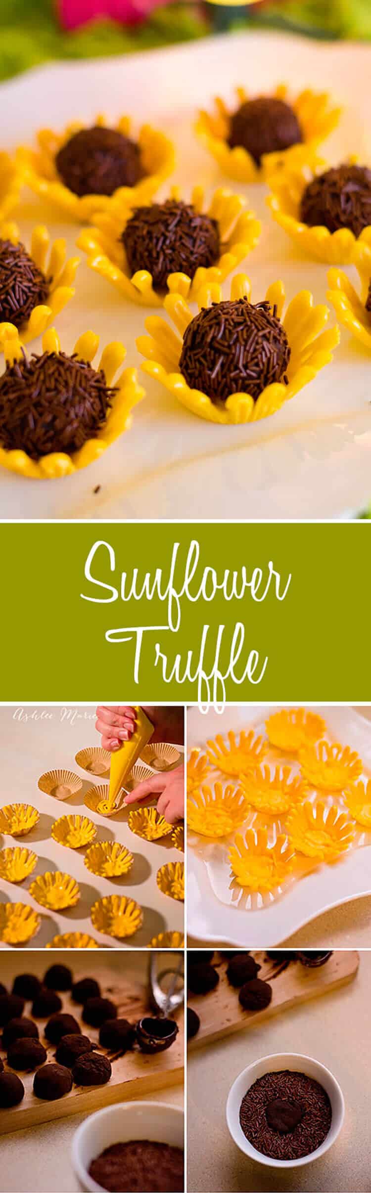Chocolate sunflower truffles in a candy bowl