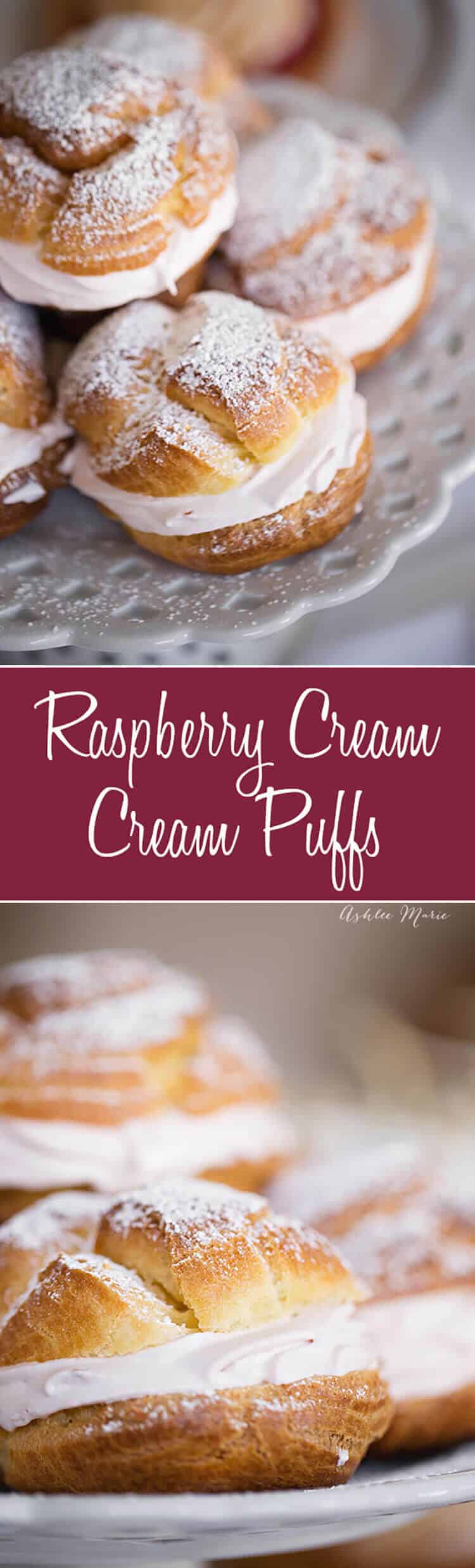 Easy to make cream puffs (with a video tutorial) and filled with a delicious raspberry whipped cream