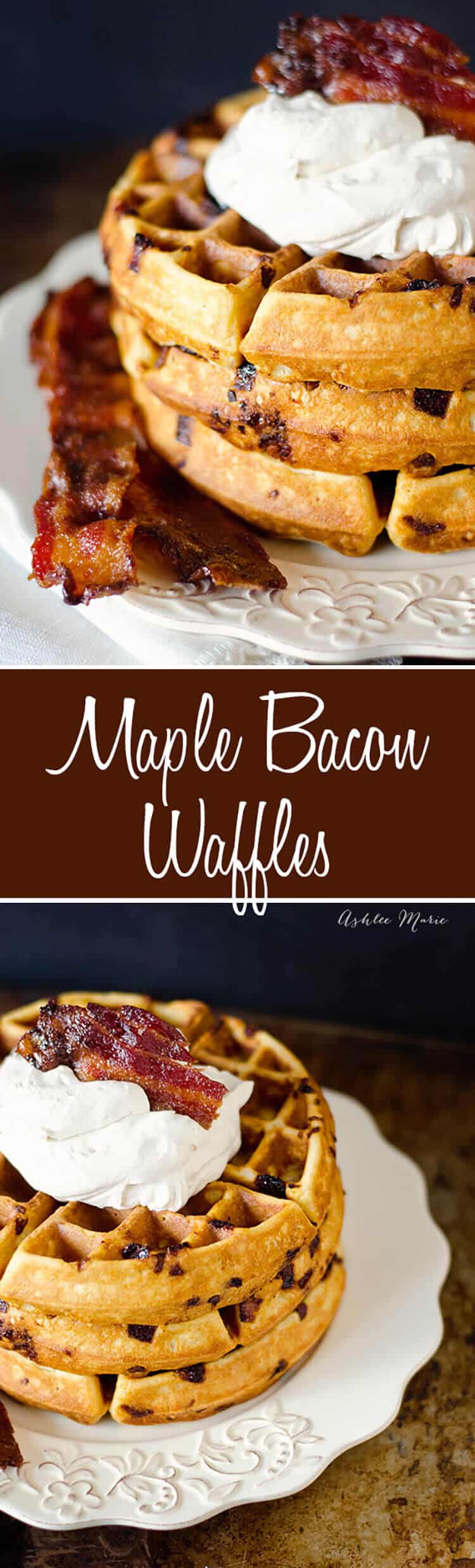i love anything with bacon and maple in it, these maple waffles with candied bacon and maple whipped cream are no exception