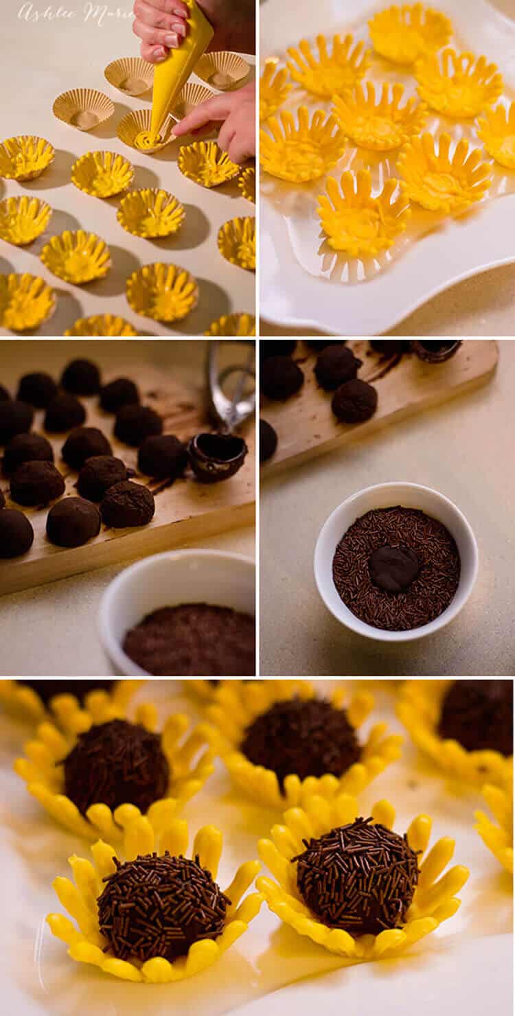 step by step how to create sunflower truffles