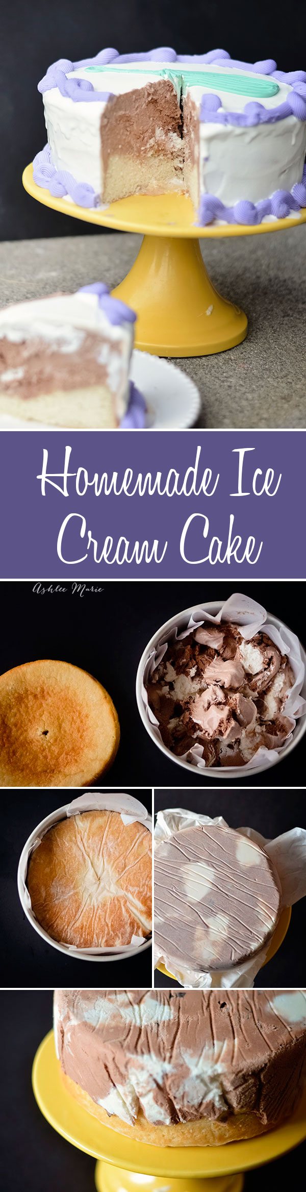 it is easy to make your own ice cream cake with any cake and any ice cream flavor, frost the cake with softened ice cream and decorate with buttercream