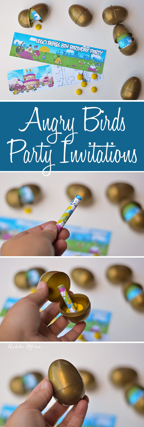 unique invitations for your angry birds party, rather than simple invitations use plastic golden eggs to package and deliver the invitation