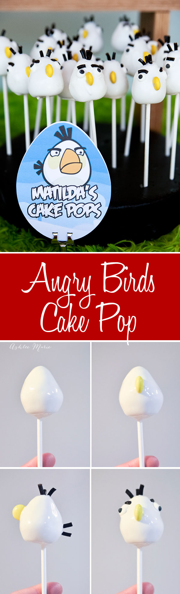 make your own angry bird cake pops, a tutorial to shape, dip and decorate your own bird, you can make this one, matilda or use the same tips to make any of the other birds