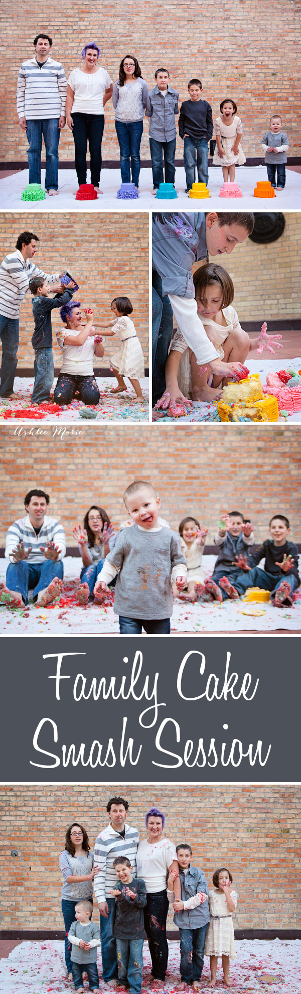 for a fun and unique family photosession we did a family smash cake session, each person got their own cake and we just went to town having and epic food fight with cake and frosting