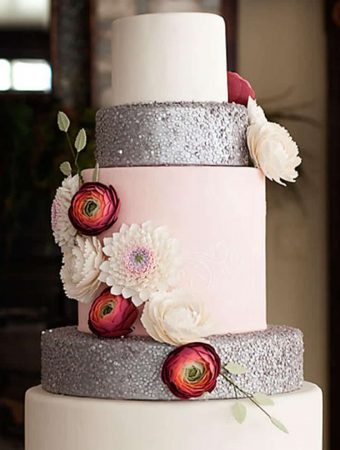 Edible Sequins & Gumpaste Flowers Wedding Cake
