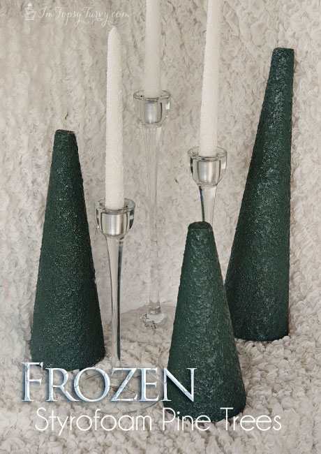 adding height and color to the Frozen birthday party table these styrofoam cones made great pine trees when you add orange peel and spray paint