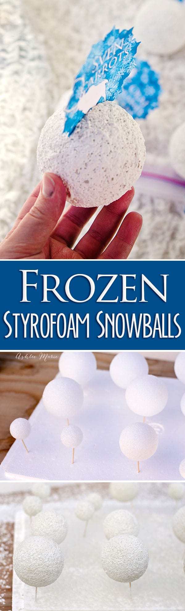 create textured styrofoam snowballs to decorating your winter or frozen party