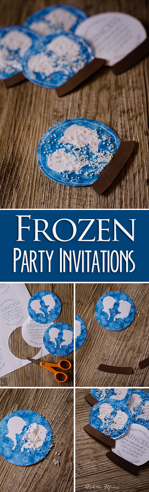These Frozen birthday party invitations are made to look just like snow globes, free printables