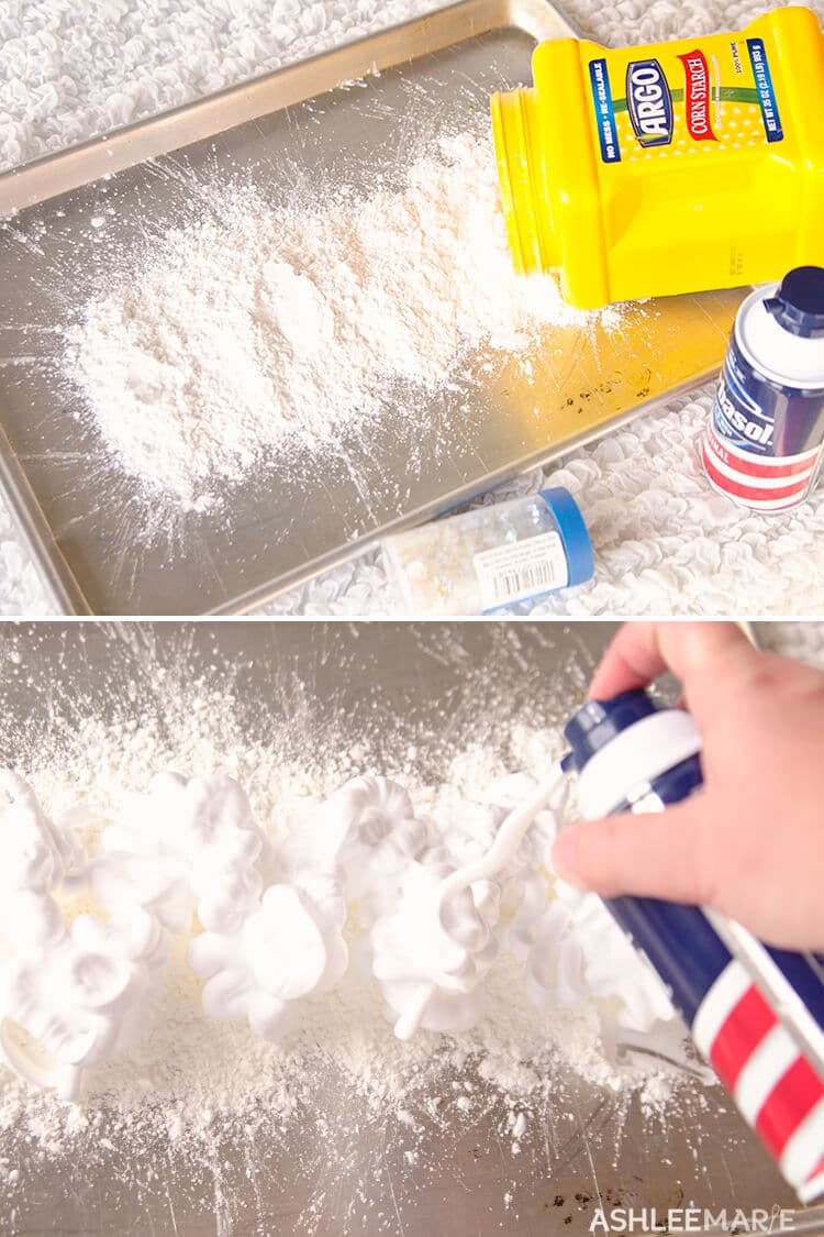 fake snow made with corn starch shaving cream
