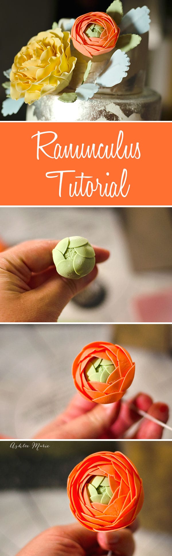 A tutorial for creating your own gumpaste ranunculus to decorate your cakes with