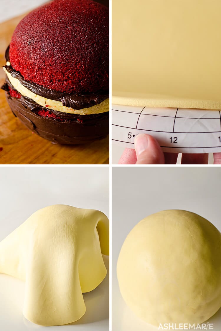 covering round cake in fondant - snitch cake