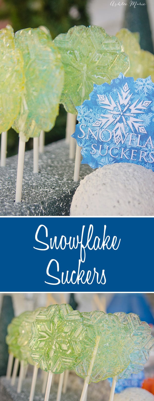 it is easy to make homemade suckers, use a snowflake mold to create snowflake suckers perfect for a frozen or winter party