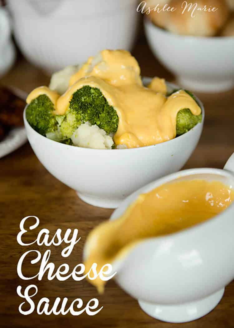 a super easy and delicious cheese sauce that is great over anything! Cauliflower, broccoli and baked potatoes are my favorites