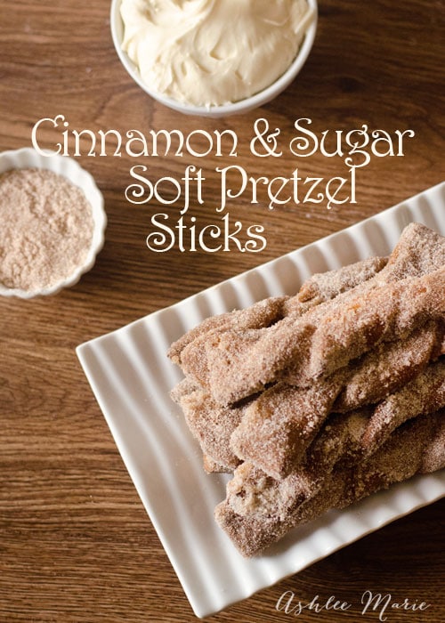 an amazing soft pretzel recipe, cut into sticks and dipped in butter and cinnamon sugar it's the perfect sweet treat