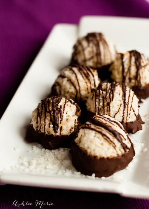 coconut macaroons are super easy to make and are simply delicious! dip in dark or milk chocolate for an extra treat