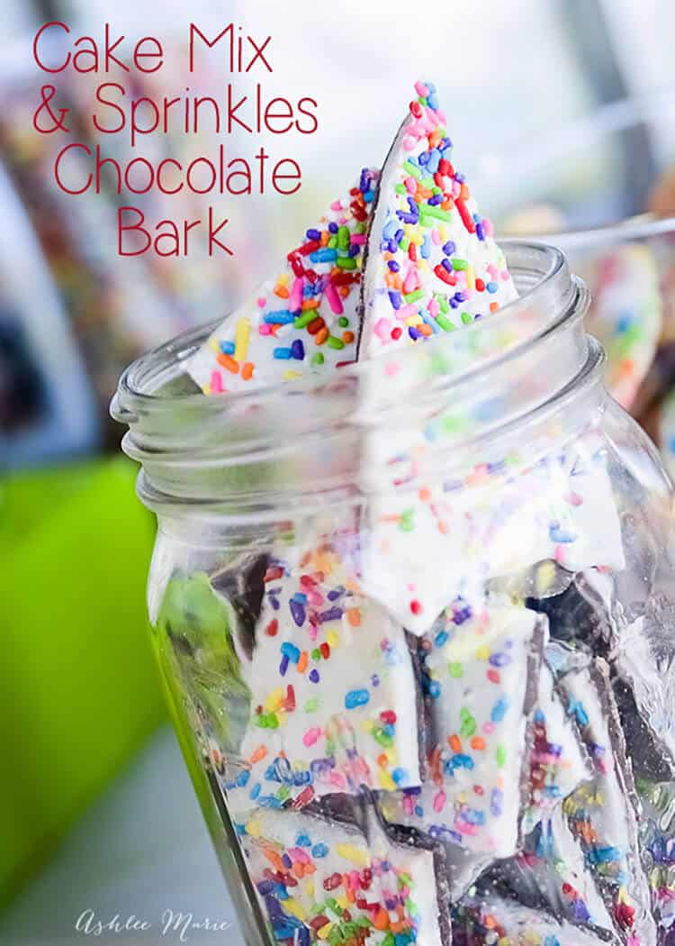 this cake mix & sprinkles chocolate bark are easy and delicious