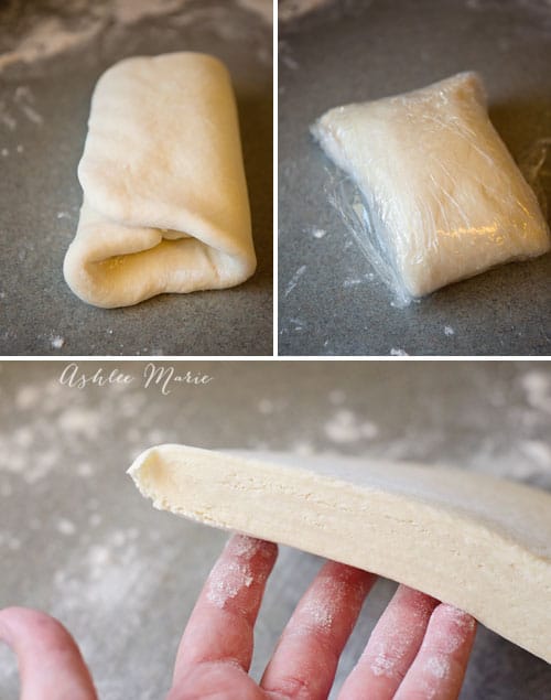 by folding, rolling out and folding again and again is what creates the buttery, flaky layers that make pastries and croissants