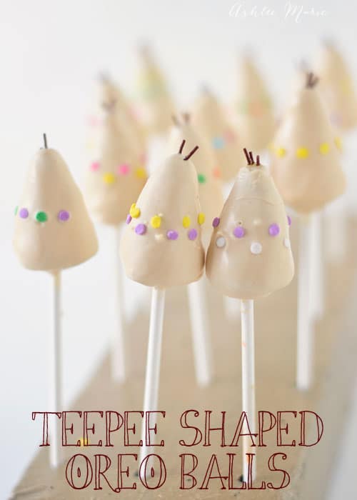 these Teepee shaped OREO cookie ball pops are perfect for your Thanksgiving party