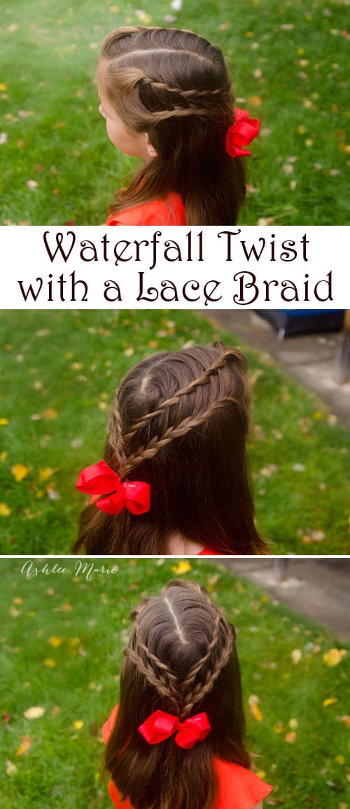 bring together a waterfall and lace braid for a pretty hairstyle from the book amazing hairstyles by becky porter