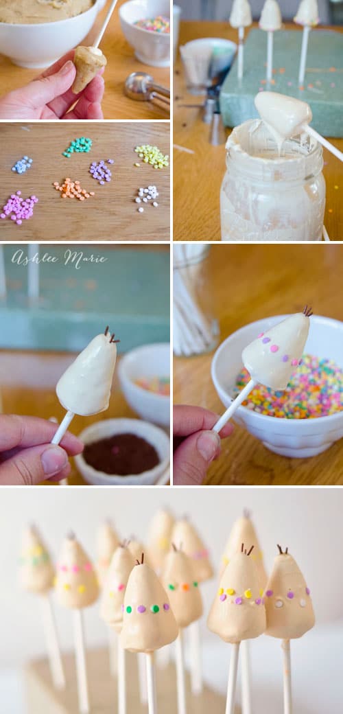 dipping and decorating these adorable teepee pops, easy to make and decorate