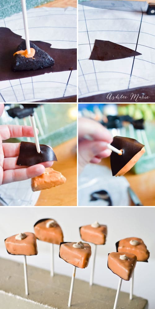 create pops shaped like slices of pumpkin pie
