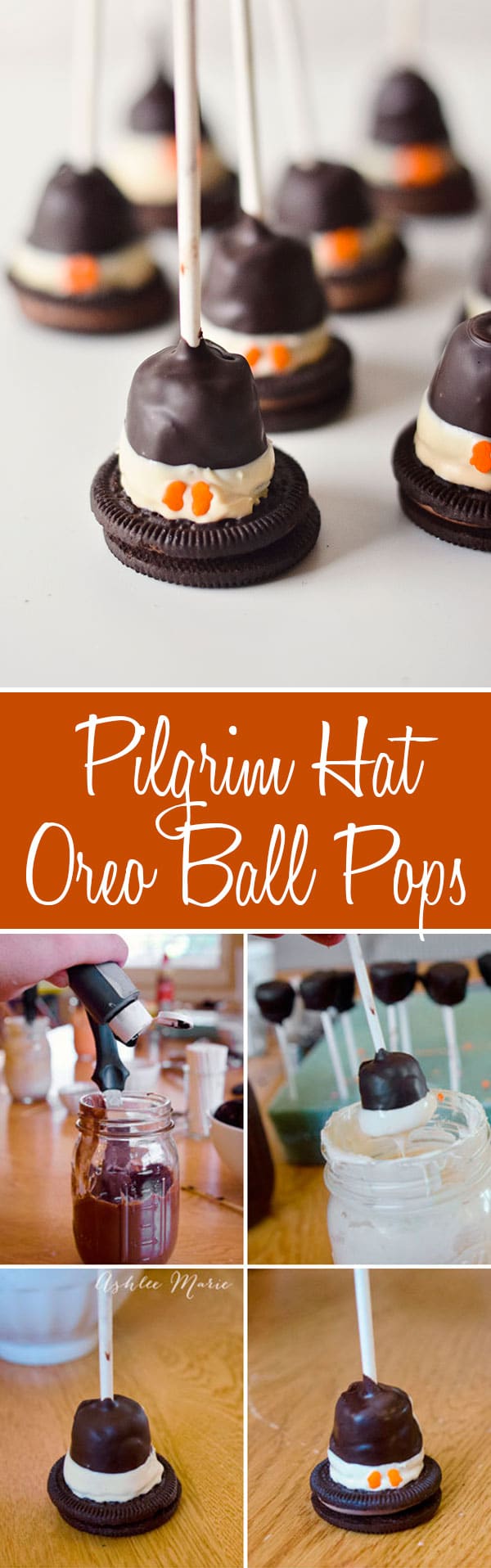a tutorial for Pilgrim hat shaped OREO cookie ball pops