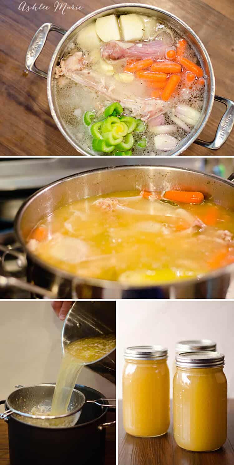 Use every part of your turkey, including the carcass, neck and giblets along with water and a ton of veggies and herbs to create an amazing turkey stock