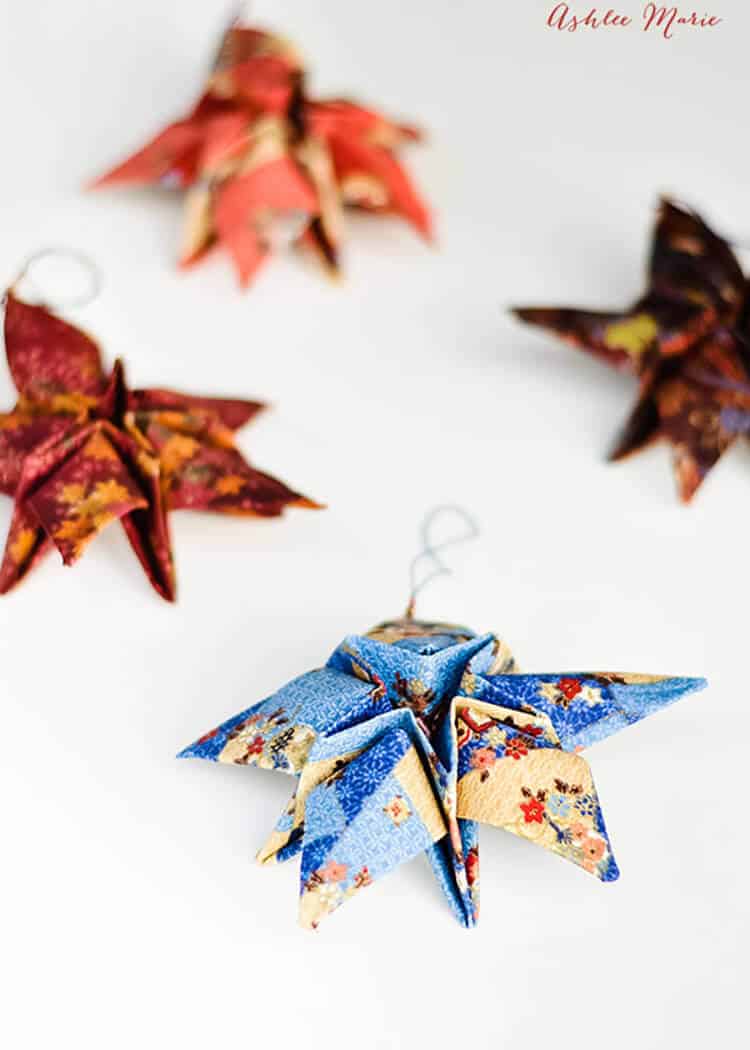 we made these fabric origami stars for our christmas tree when we were living in japan, they are still a favorite!