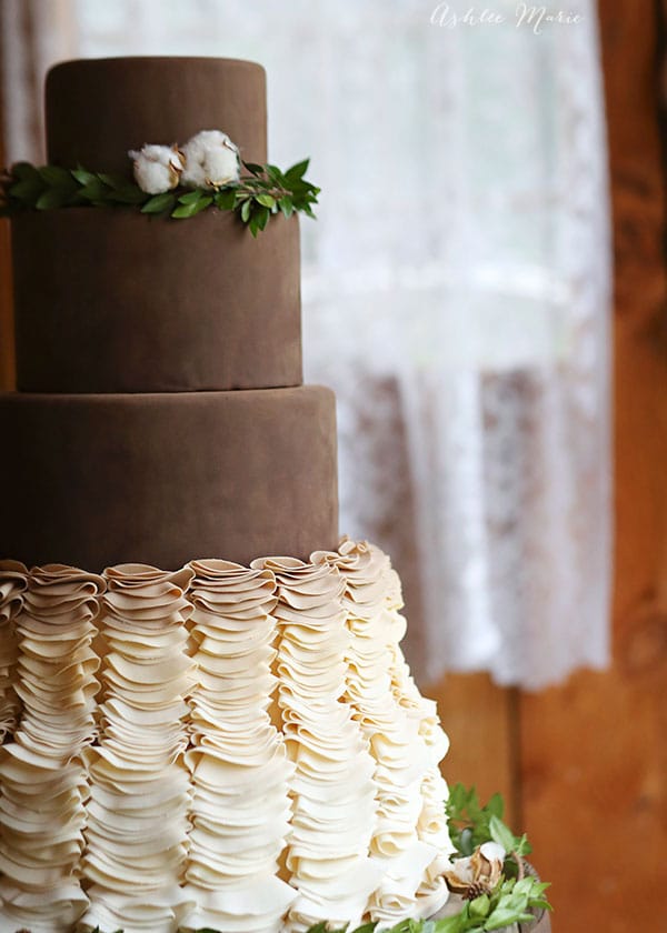 layers of soft velvety chocolate over ombre ruffles creates a stunning cake