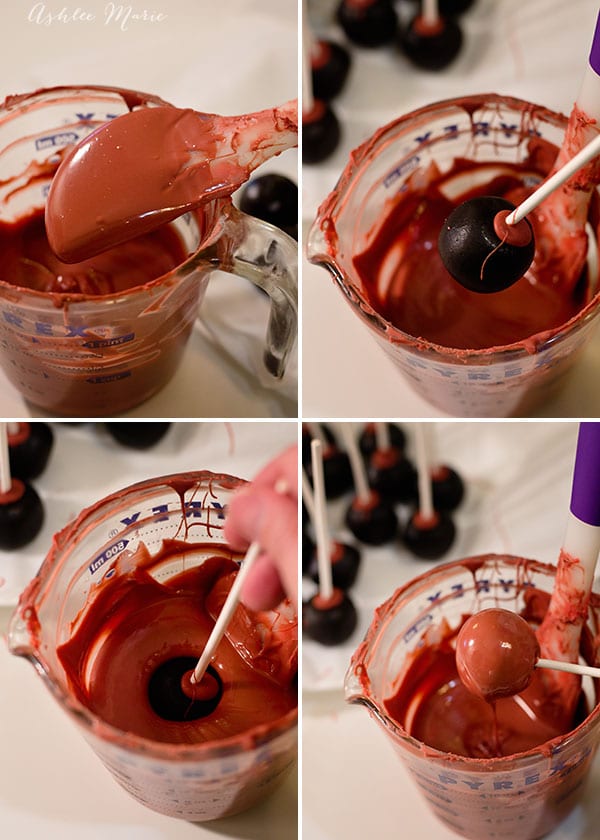 smoothly dipping oreo balls or cake pops in chocolate