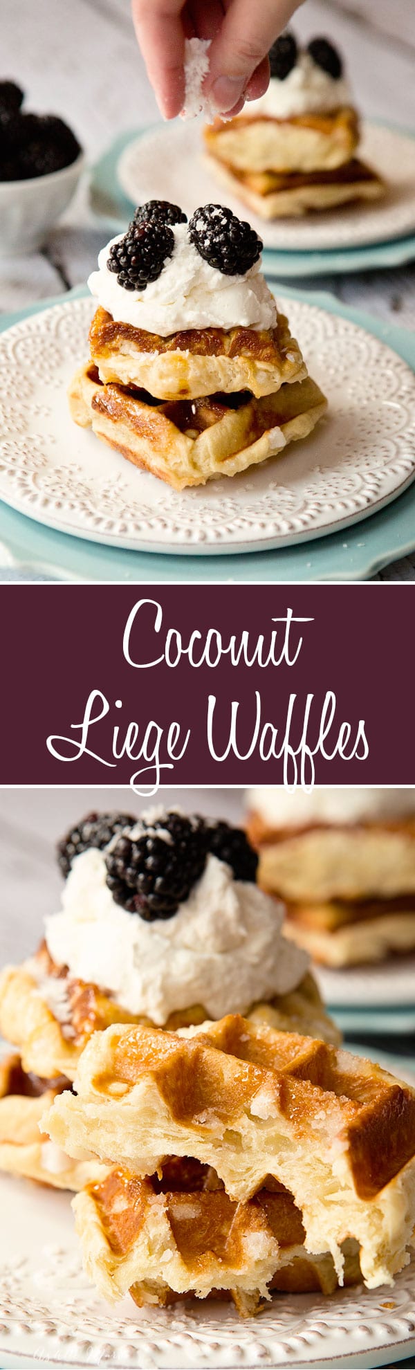 a twist on the tradition liege waffles by adding coconut milk and coconut. Serve with blackberries and fresh whipped cream