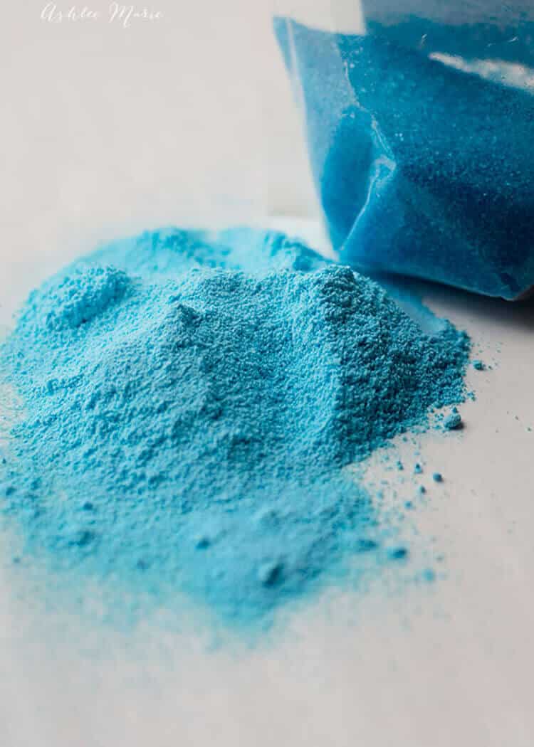 a great way to get vibrant powdered sugar, grinding colored sugar crystals