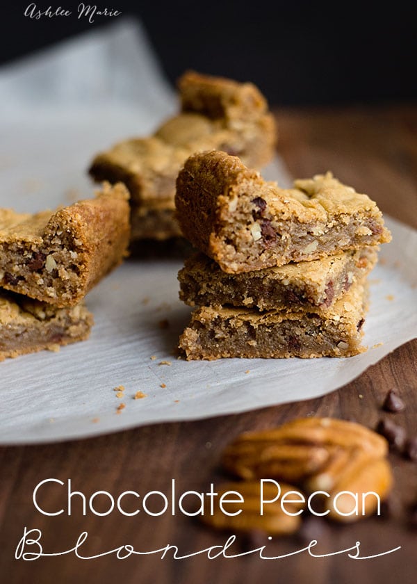 Chocolate chip pecan blondies are soft, gooey and delicious, the perfect treat