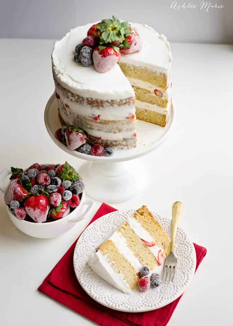 Vanilla bean cake, lemon buttercream and candied and sugared berries, the perfect summer cake