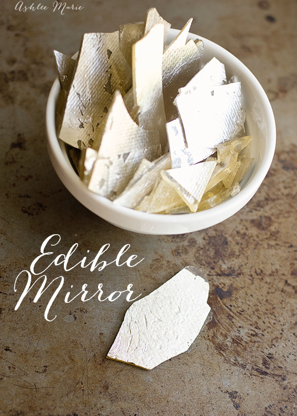 using silver leaf and isomalt it is easy to create edible mirrors, a sweet candy treat that can be used alone or on a cake or other dessert