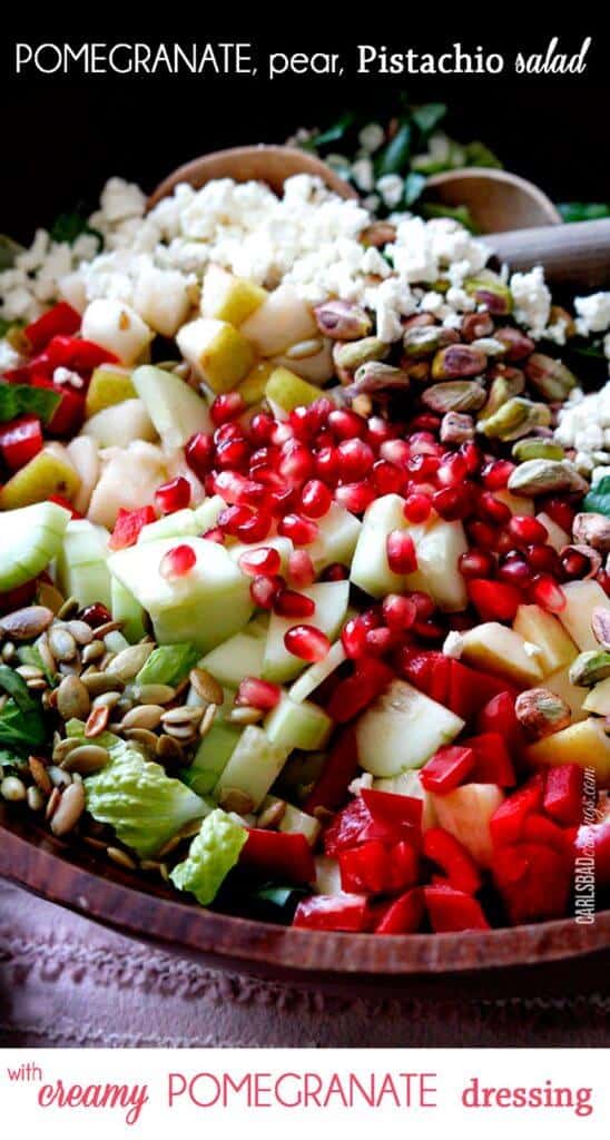 Pomegranate, Pear, Pistachio Salad (with Creamy Pomegrate Dressing)