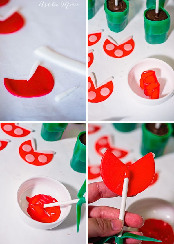 Red, or cherry, Airheads are perfect for the piranha heads, cut out the circles and mouths, then let dry and attach