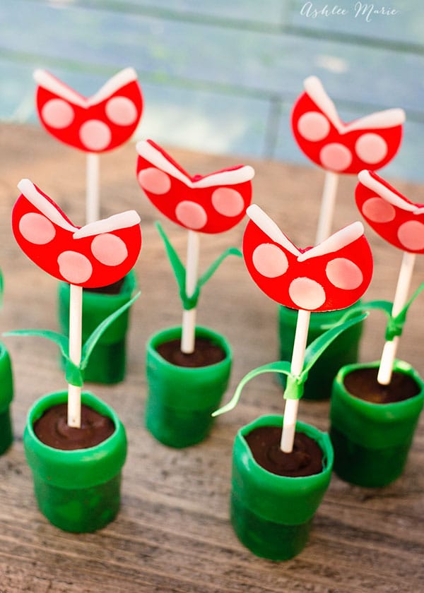 mario piranha plants coming out of tubes, made from oreo cookie pops and Airheads candies