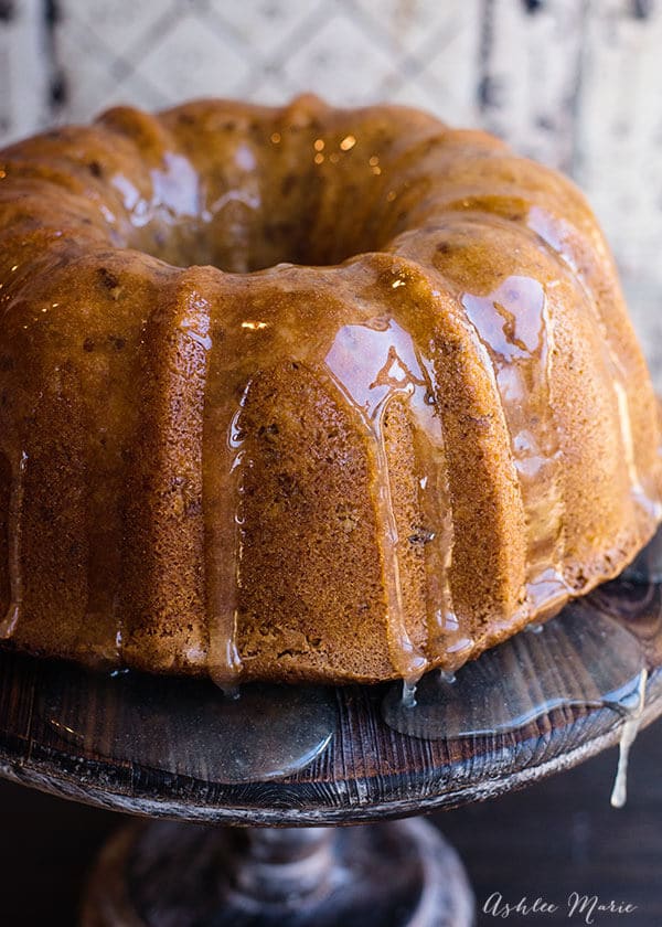 coconut pecan cheesecake bundt cake with coconut syrup